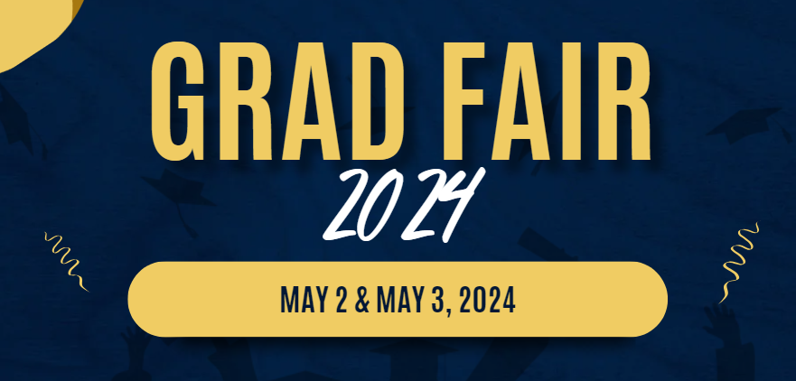 Grad Fair 2024 flyer for Vlog Bookstore on May 2 and May 3, 2024.